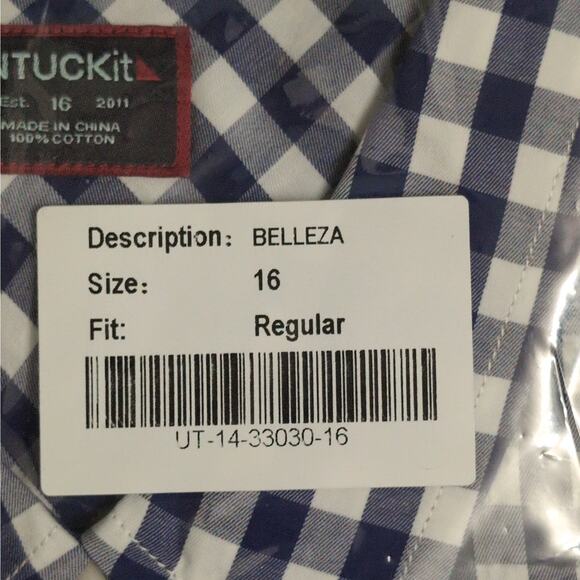 NWT UNTUCKIT Belleza Navy Gingham Button Down Regular Fit Long Sleeve Shirt 16 - Picture 9 of 10